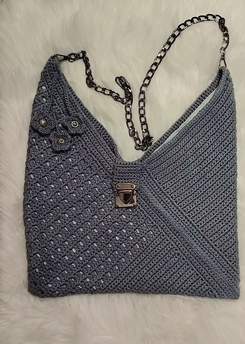 Gri Örgü Kadın Çanta - Görsel 3