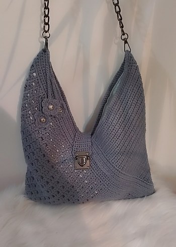 Gri Örgü Kadın Çanta - Görsel 2