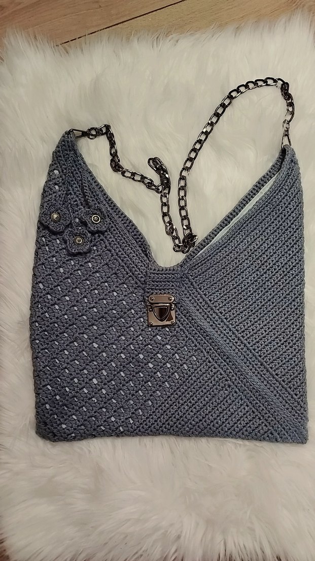 Gri Örgü Kadın Çanta - Görsel 3