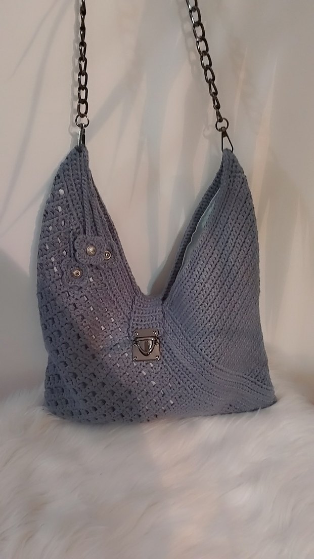 Gri Örgü Kadın Çanta - Görsel 2