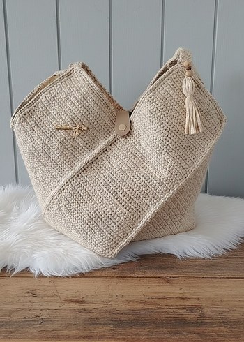 Bej Örgü Kadın Çanta - Görsel 2