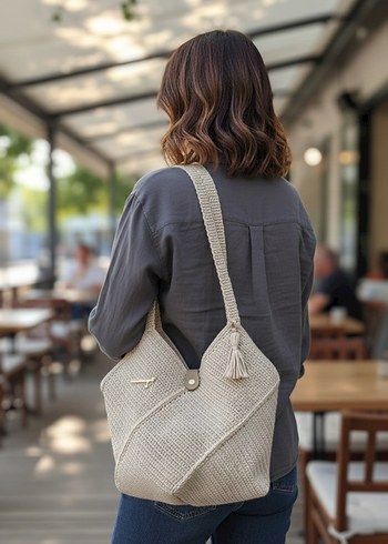 Bej Örgü Kadın Çanta - Görsel 3