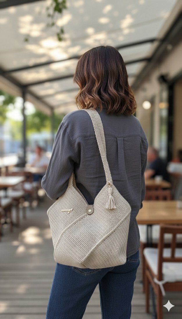 Bej Örgü Kadın Çanta - Görsel 3