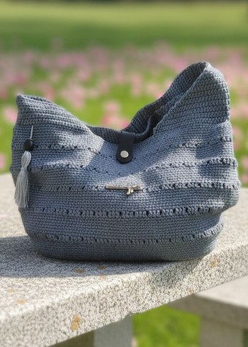 Gri Örgü Kadın Omuz Çantası - Görsel 3