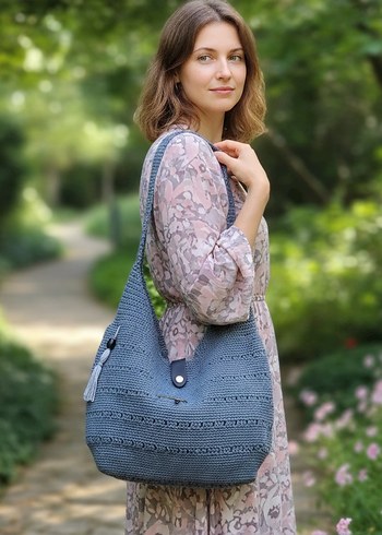 Gri Örgü Kadın Omuz Çantası - Görsel 2