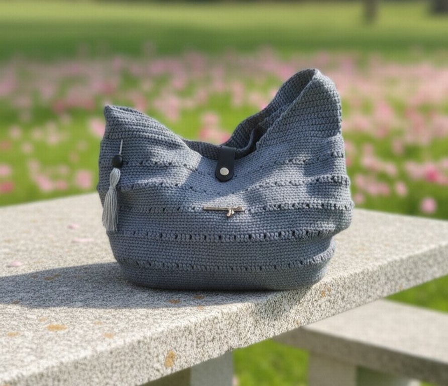 Gri Örgü Kadın Omuz Çantası - Görsel 3