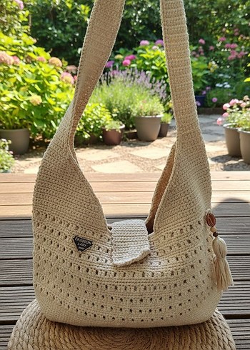 Bej Örgü Dantel Detaylı Kadın Çanta - Görsel 3