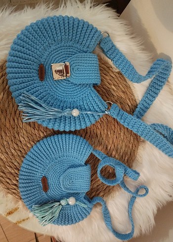 yuvarlak örgü çanta, anne kız kombini - Görsel 2