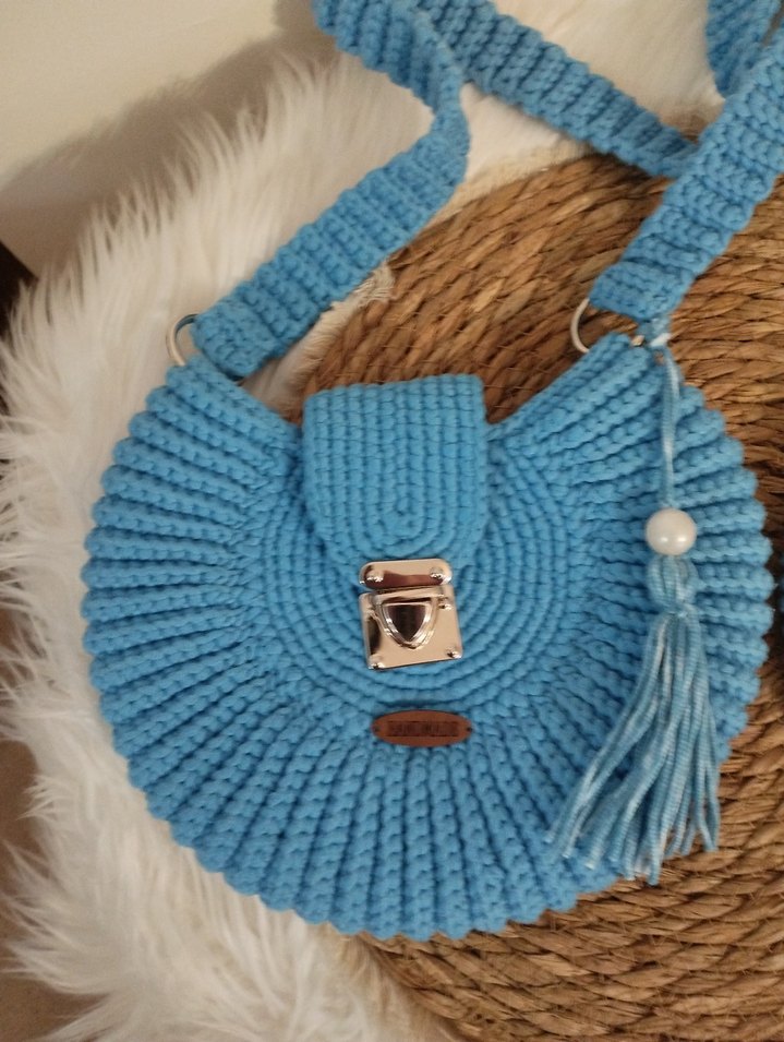 yuvarlak örgü çanta, anne kız kombini - Görsel 4