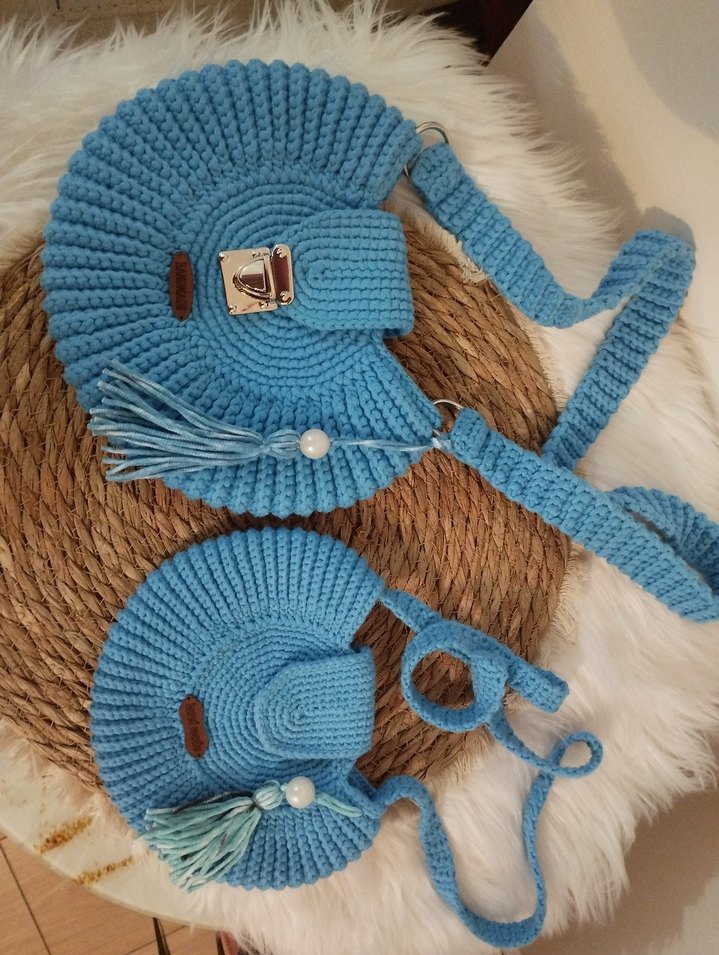 yuvarlak örgü çanta, anne kız kombini - Görsel 2