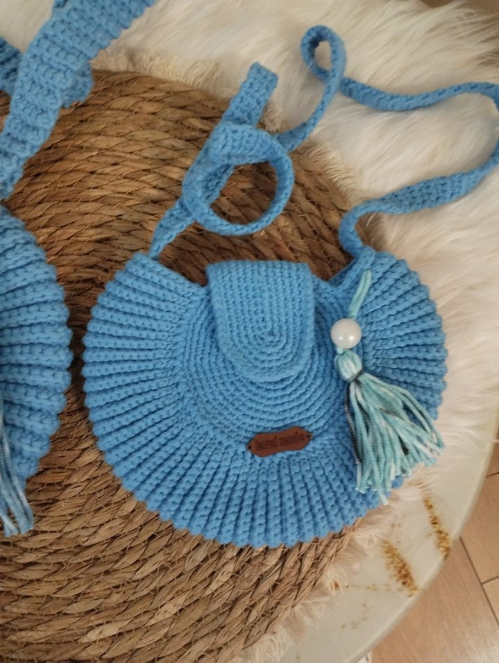 yuvarlak örgü çanta, anne kız kombini - Görsel 3