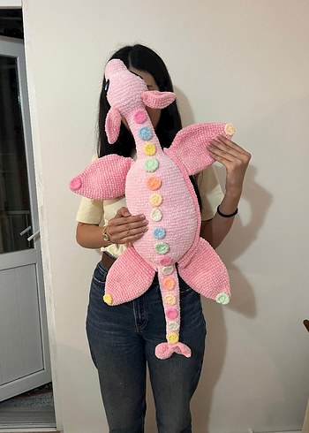  Beden Pembe Peluş Ejderha Oyuncak, amigurimi