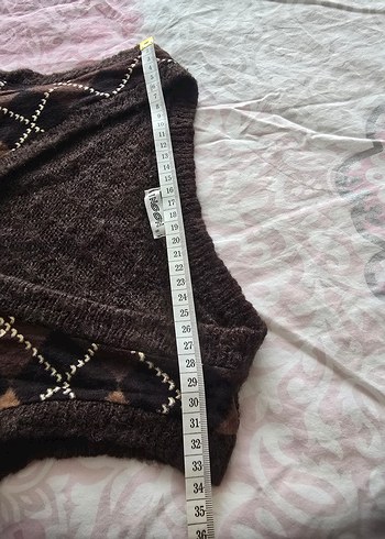 Kahverengi Desenli Örgü Kadın Yelek - Görsel 3