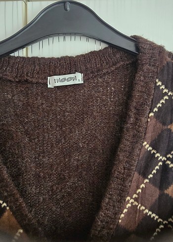 Kahverengi Desenli Örgü Kadın Yelek - Görsel 9