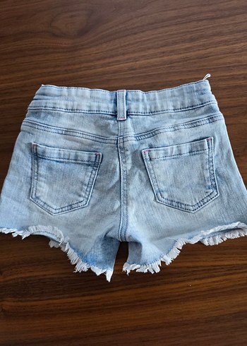 Nakışlı Mavi Kız Kot Şort - Görsel 6