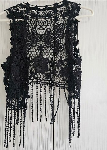 Siyah Dantel Bohem Kolsuz Yelek - Görsel 3