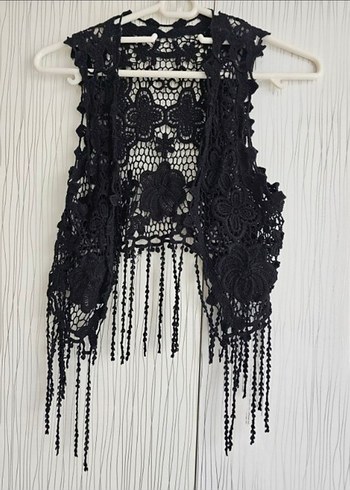Siyah Dantel Bohem Kolsuz Yelek - Görsel 2