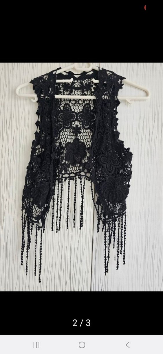 Siyah Dantel Bohem Kolsuz Yelek - Görsel 2