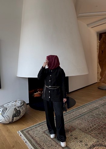 m Beden siyah Renk Zincir Detaylı Siyah Midi Kadın Ceket