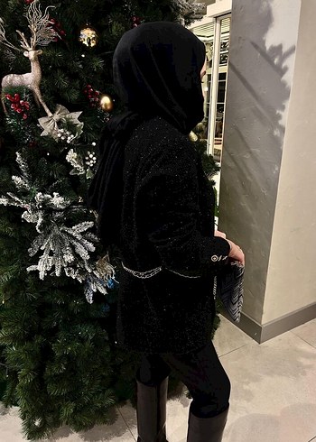 m Beden Zincir Detaylı Siyah Midi Kadın Kaban
