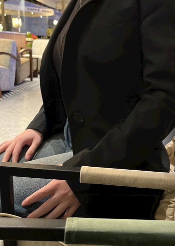 Kemer Tokalı Siyah Kadın Skinny Denim blazer