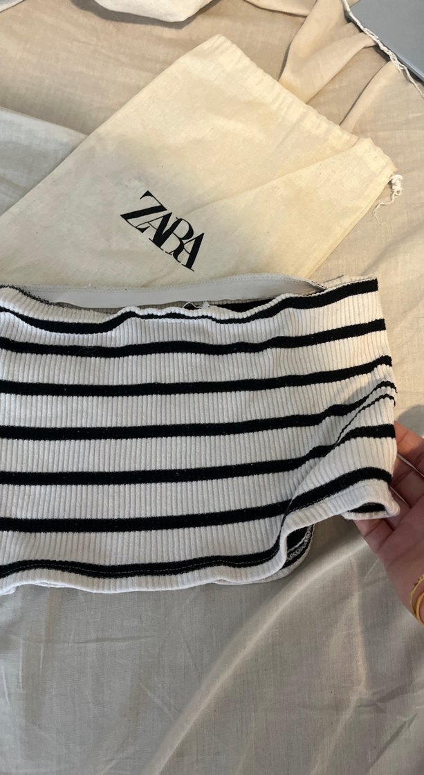 Zara Beyaz Gri Çizgil crop - Görsel 3