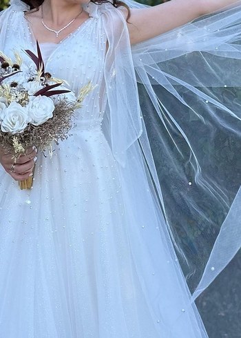 V Yaka Strappy A-Line Gelinlik - Görsel 4