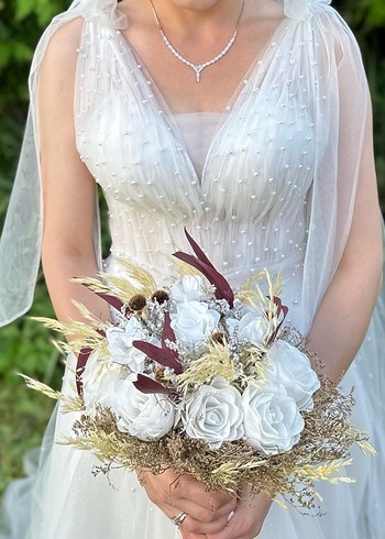 V Yaka Strappy A-Line Gelinlik - Görsel 3