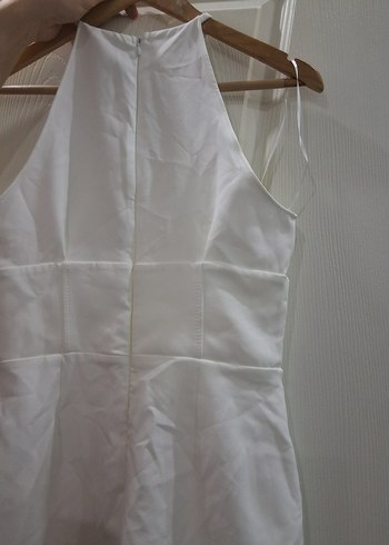 Beyaz Straplez Midi Kumaş elbise - Görsel 4