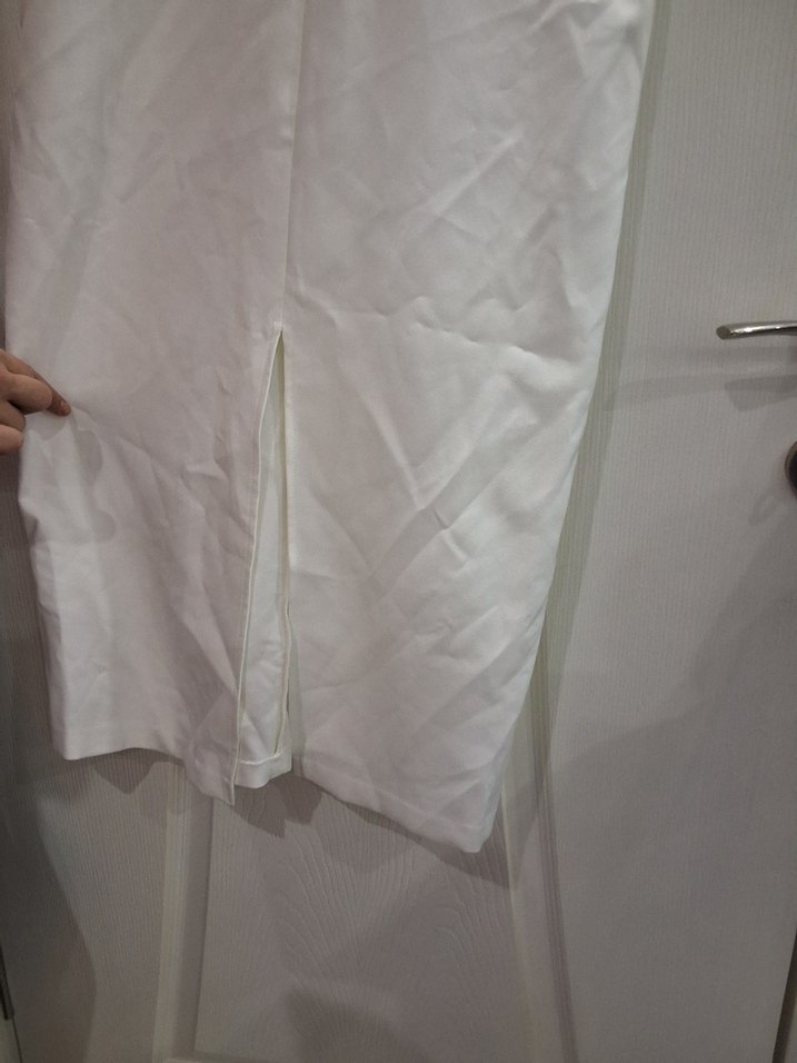 Beyaz Straplez Midi Kumaş elbise - Görsel 3