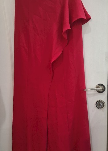 Kırmızı Straplez Uzun Abiye Elbise - Görsel 4