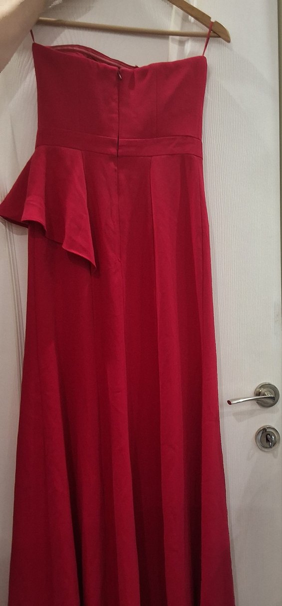 Kırmızı Straplez Uzun Abiye Elbise - Görsel 3