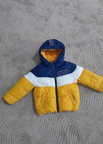 TERTEMİZ POLARLI Çocuk Sarı Lacivert Kapüşonlu Mont - Görsel 5