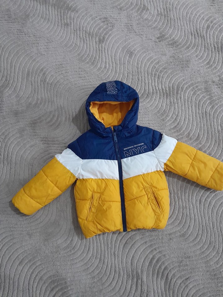 TERTEMİZ POLARLI Çocuk Sarı Lacivert Kapüşonlu Mont - Görsel 5