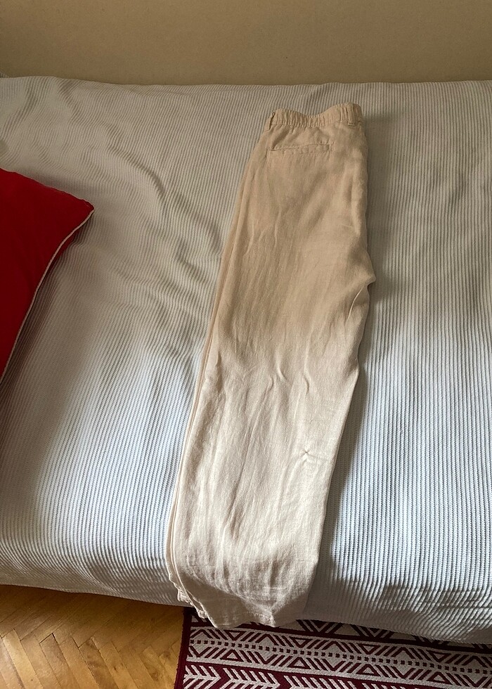 Keten krem pantalon - Görsel 2