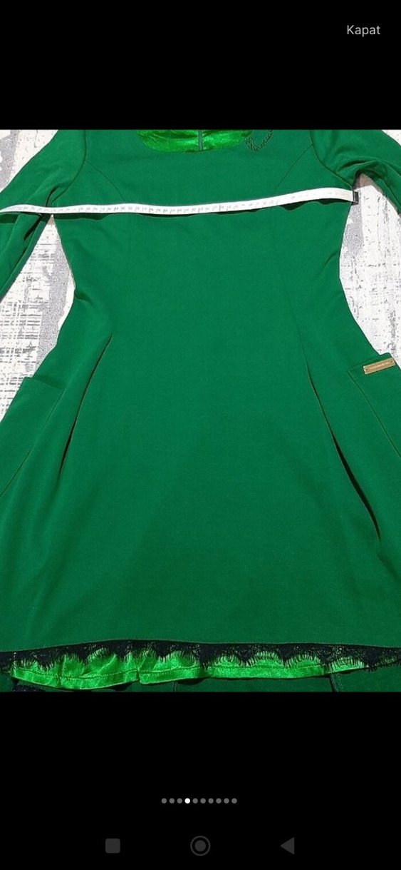 Uzun Kollu Yeşil Midi Gotik Elbise - Görsel 2