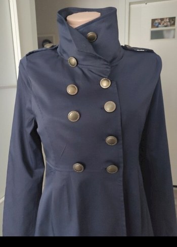 Düğmeli Midi Mavi Kadın Trençkot 14-15 yaşındakilerede olur - Görsel 3