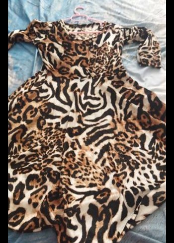 Kahverengi Zebra Desenli Uzun Kadın Elbisesi
