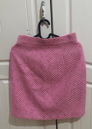 HAZAR AZHARI MARKA. Şeker Pembe tüvit kadın ceket ve etek takım - Görsel 2