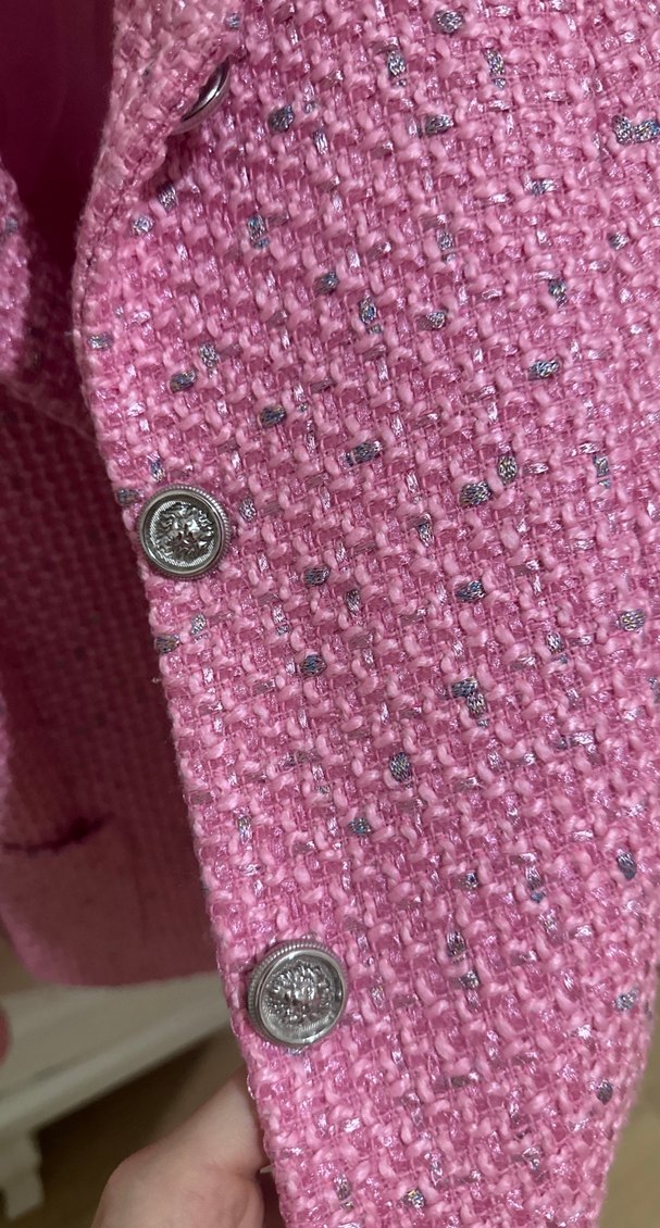 HAZAR AZHARI MARKA. Şeker Pembe tüvit kadın ceket ve etek takım - Görsel 3