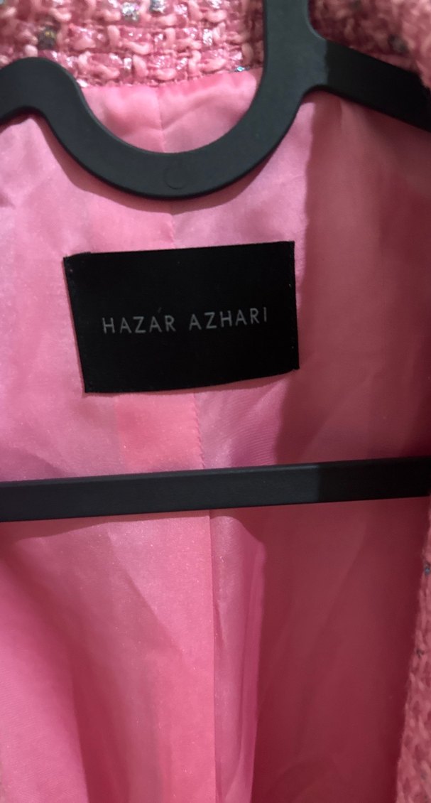 HAZAR AZHARI MARKA. Şeker Pembe tüvit kadın ceket ve etek takım - Görsel 4