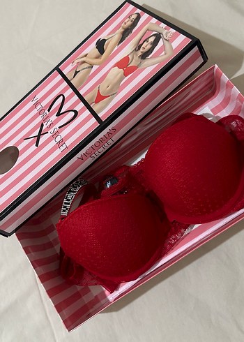 Kırmızı Dantelli ve Taşlı Victoria Secret Kilot Sütyen Takım. - Görsel 5