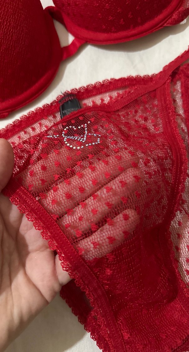 Kırmızı Dantelli ve Taşlı Victoria Secret Kilot Sütyen Takım. - Görsel 3