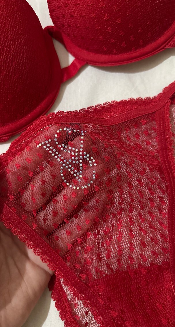 Kırmızı Dantelli ve Taşlı Victoria Secret Kilot Sütyen Takım. - Görsel 2
