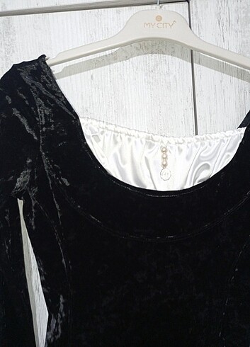 xs Beden Kadife siyah bluz elbise 