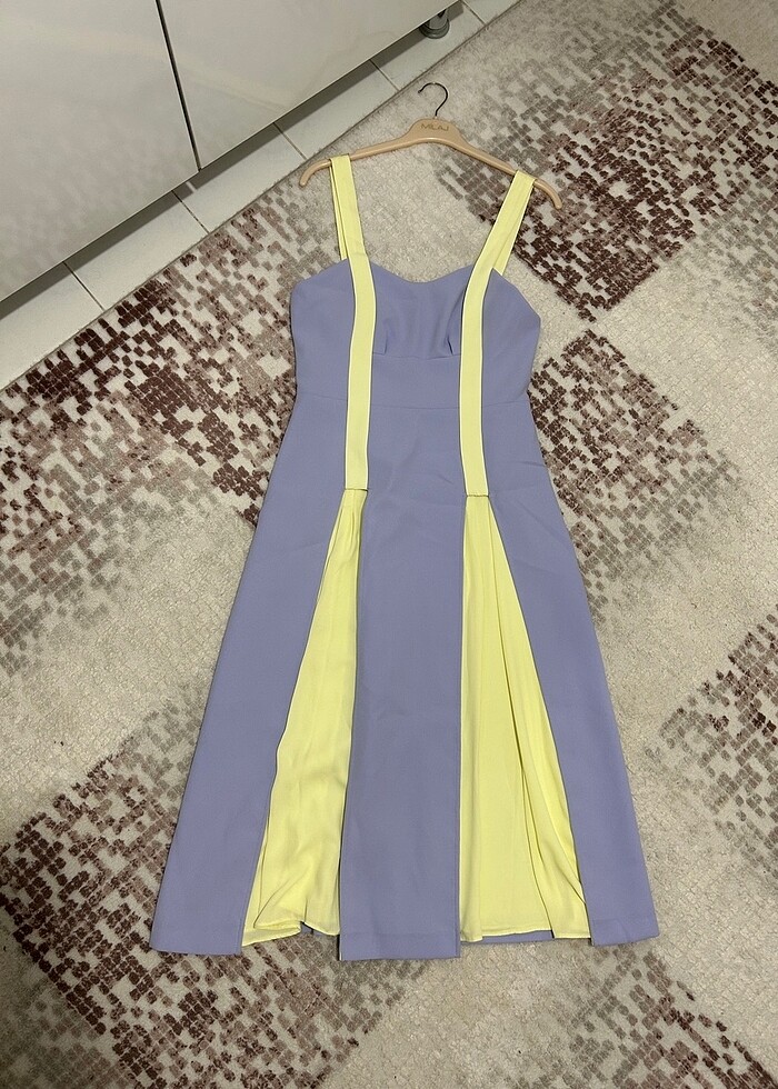Lila sarı elbise uzun - Görsel 2