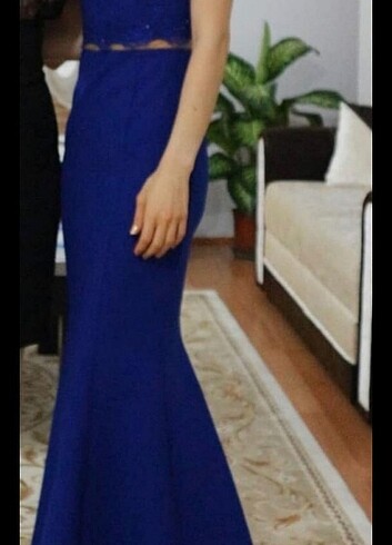 Elle SAKS MAVİSİ GECE ELBİSESİ 