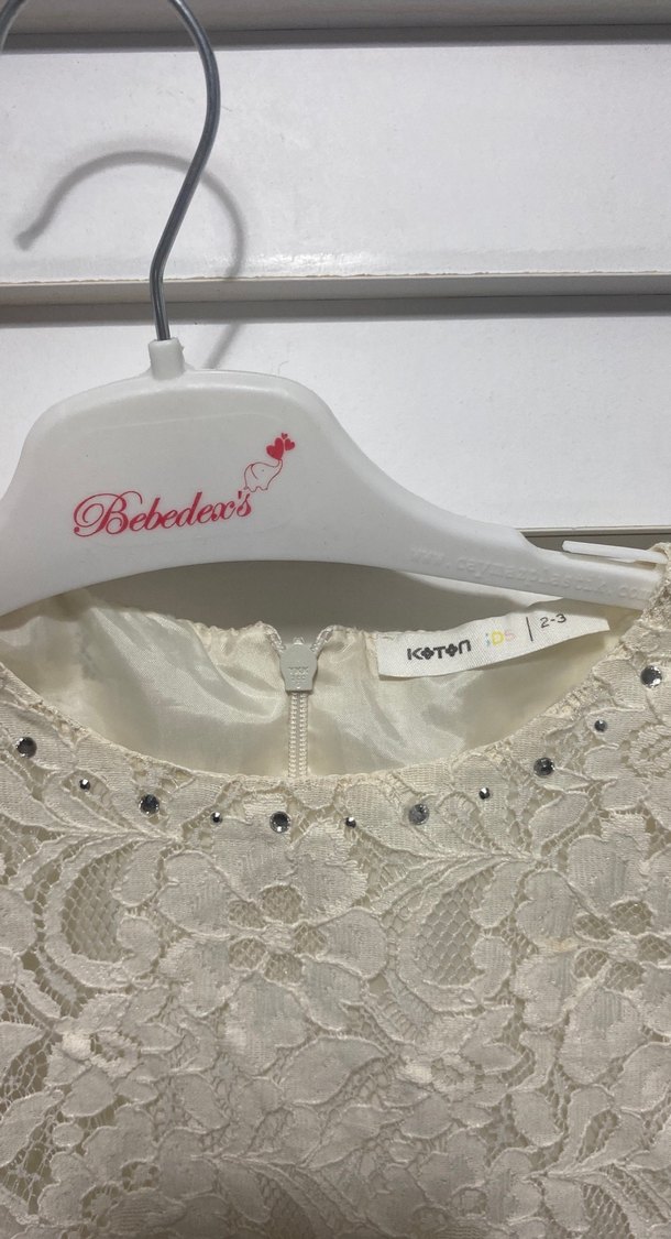 Kız Çocuk Beyaz Dantel Kısa Kollu Elbise - Görsel 2