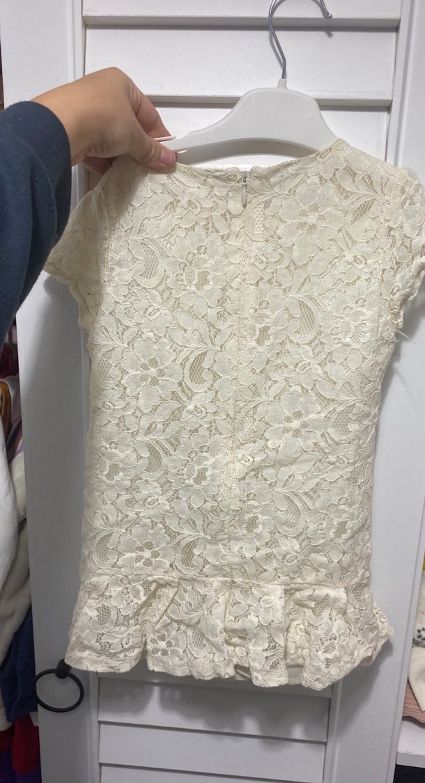 Kız Çocuk Beyaz Dantel Kısa Kollu Elbise - Görsel 3