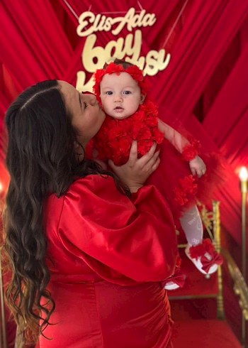 Kırmızı Uzun Kollu abiye - Görsel 3